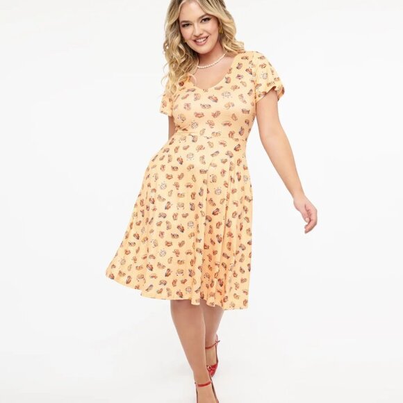 Retro Apple Pie Print Fit & Flare Dress, NWOT - Picture 2 of 10